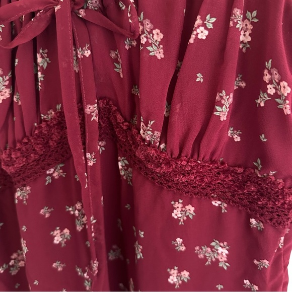 NWT No Boundaries Burgundy Floral Dress Fall Silky Women’s XS - Picture 4 of 7